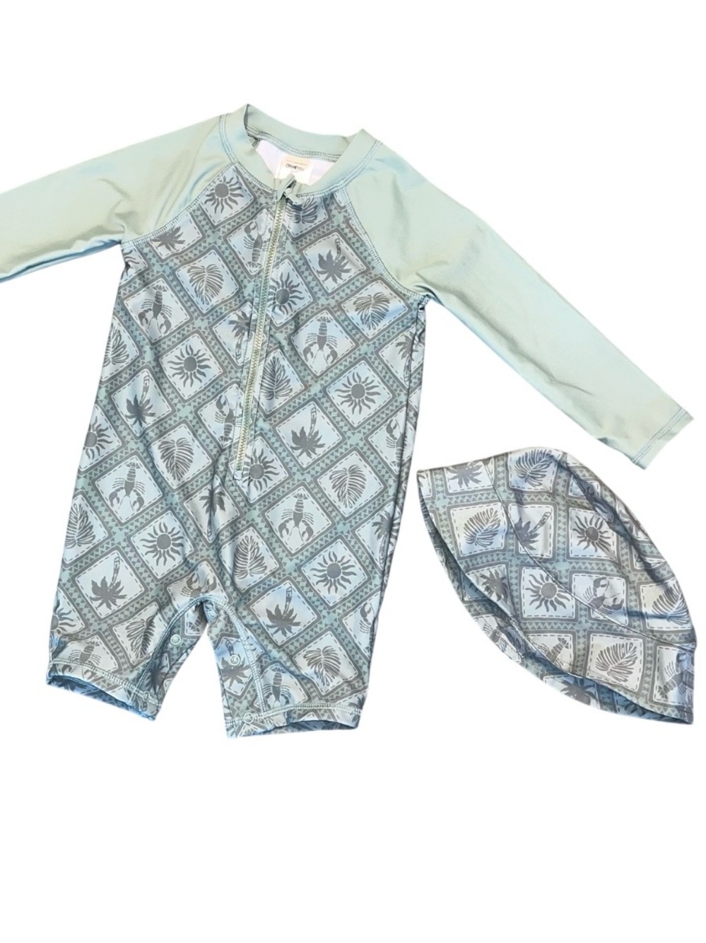 Oshkosh B’gosh Pink Green Sleeve Swim Suit Set Full Zip Snap NWOT 24  Bucket Hat
